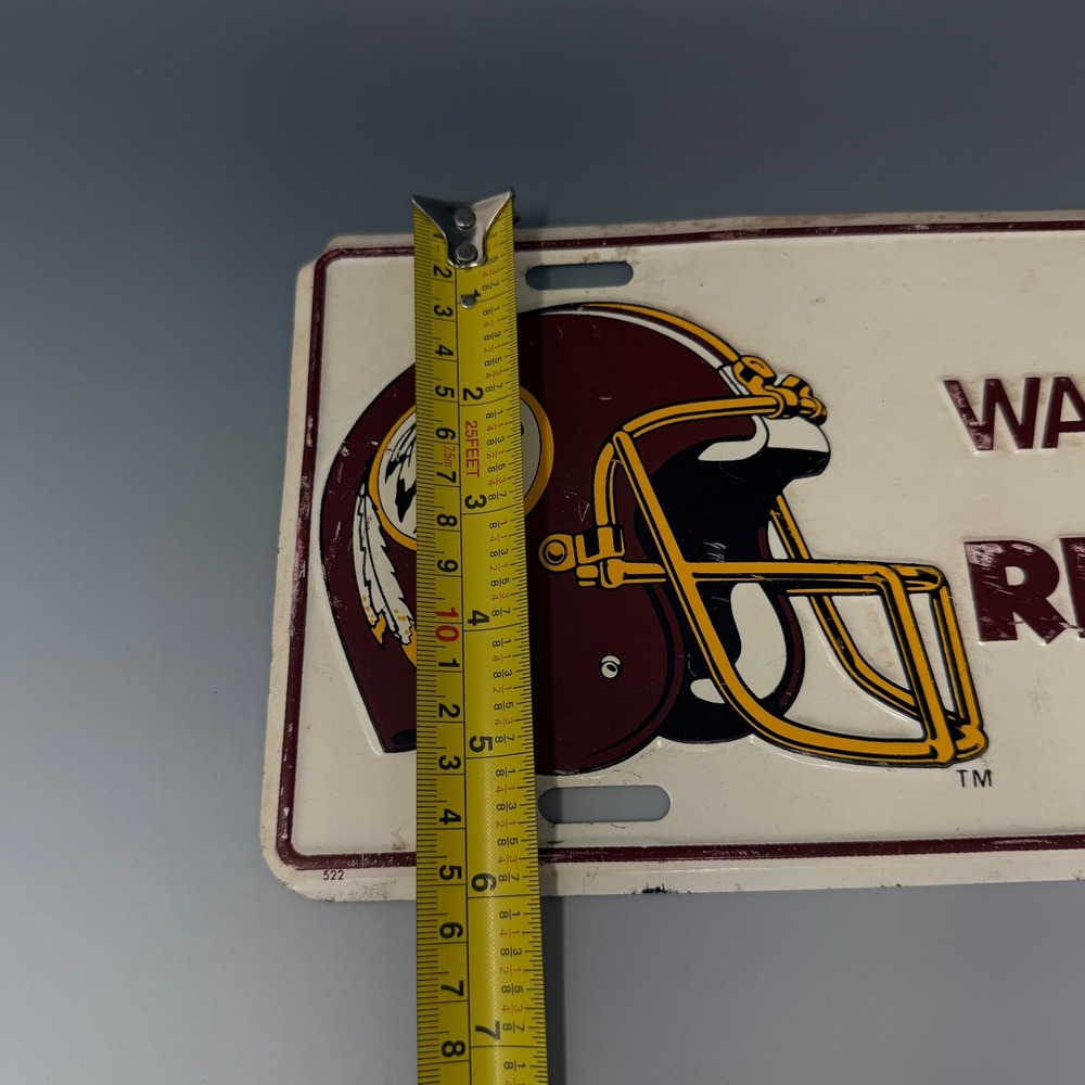 Vtg Washington Redskins NFL Metal License Plate Tag Helmet Logo Burgundy White - Picture 5 of 10